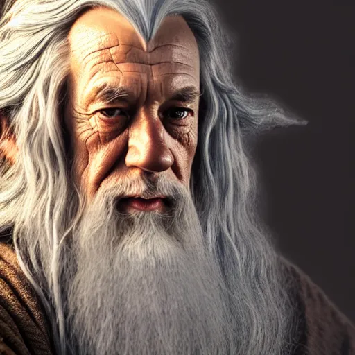 Image similar to selfie of gandalf, fine detailed face, long curly hair, stunning 3 d render inspired art by greg rutkowski and xiang duan and thomas eakes, realistic, highly detailed attributes and atmosphere, dim volumetric cinematic lighting, 8 k octane detailed render, post - processing, masterpiece, golden hour, soft focus