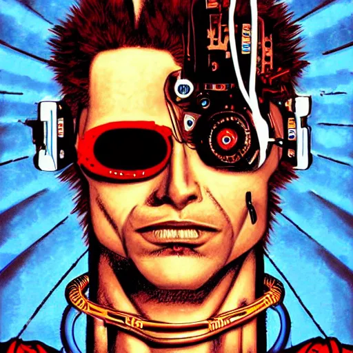 Image similar to portrait of tyler durden, biomechanical cyborg, cyberpunk, futuristic, elegant, artistic, jamie hewlett style