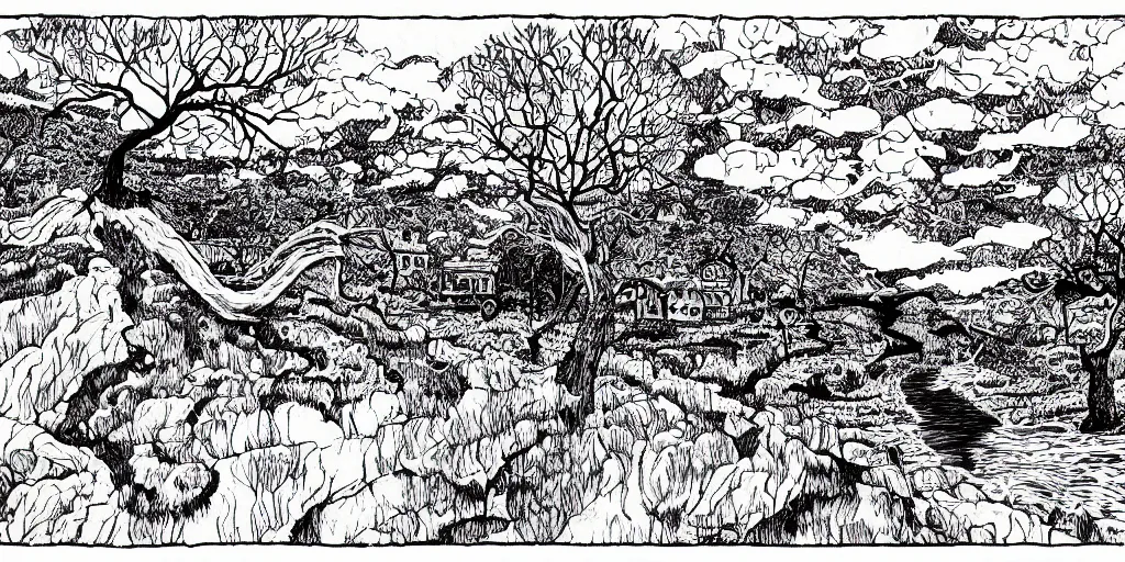 Prompt: landscape by Junji Ito