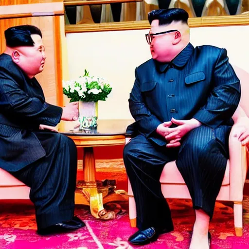 Image similar to close up shot of alison brie engaging peace talks with kim jong un at the slough corn exchange. photography, photographic