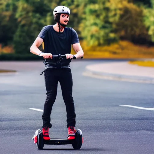 Image similar to man standing on electric onewheel unicycle scooter, man in naruto run pose, gopro, sports action, cinematic, product image