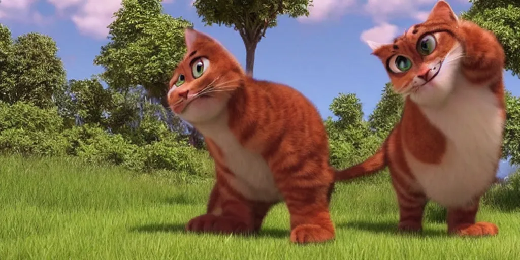 Image similar to ”large cat standing on two legs, pixar style, anime”