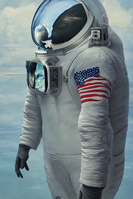 Image similar to whale shaped astronaut suit, whale, oil on canvas, intricate, portrait, 8 k highly professionally detailed, hdr, cgsociety