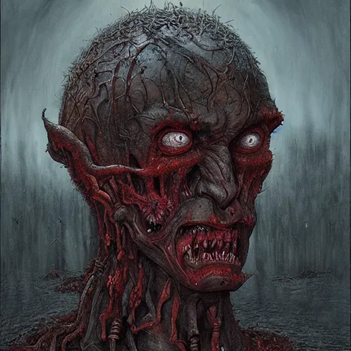 Prompt: rotten worm with face of vladimir putin face made of worms demonic horror, dark fantasy, intricate, highly detailed, smooth, artstation, painted by wayne barlowe, greg rutkowski, zdislav beksinski, francis bacon