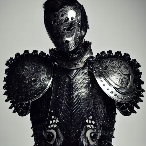 Prompt: a portrait of a beautiful young male wearing an alexander mcqueen armor made of memory foam , photographed by andrew thomas huang, artistic