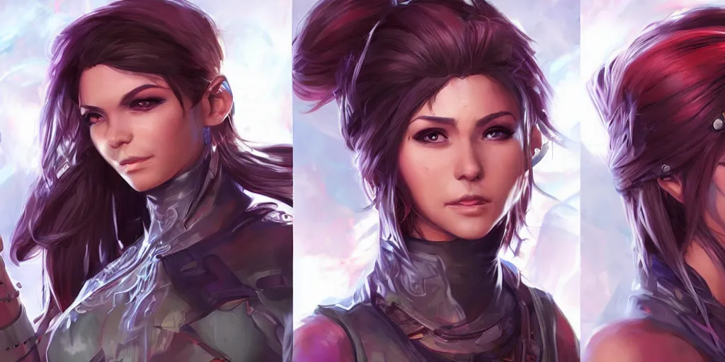 Image similar to concept art of young hispanic female netrunner d & d video game characters head designs, unique hair designs, by marc brunet and artgerm