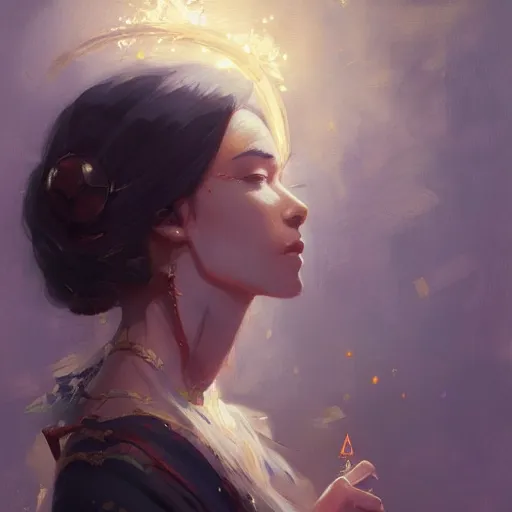 Prompt: anime mage vogue, intricate oil painting by greg rutkowski, trending on artstation, side profile