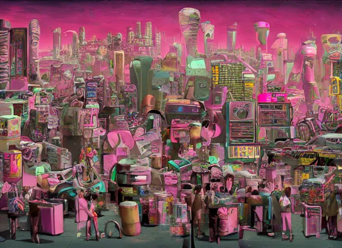 Image similar to a cyberpunk jazz band made of ice creams, lowbrow, matte painting, 3 - d highly detailed, in the style of mark ryden,