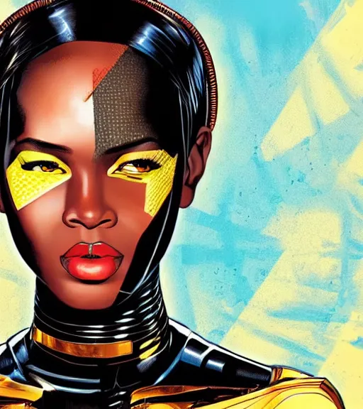 Image similar to african female android, by MARVEL comics and Sandra Chevrier, 4k