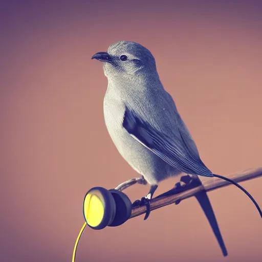 Image similar to a bird wearing headphones