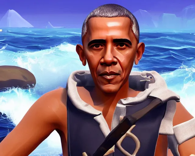 Image similar to a screenshot of Barack Obama in Sea of Thieves (2018)