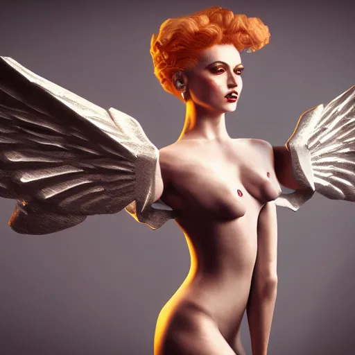 Image similar to fantasy angel with wings inspired avant - garde art, deco fashion, highly detailed, photorealistic portrait, bright studio setting, studio lighting, crisp quality and light reflections, unreal engine 5 quality render