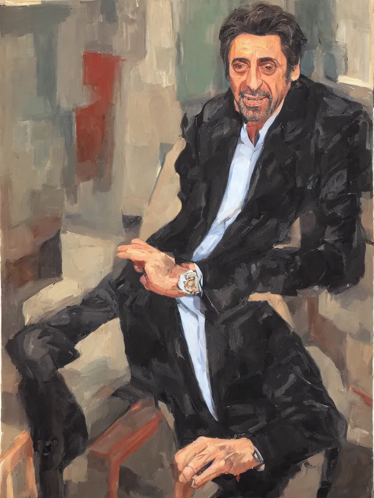 Image similar to portrait of Al Pacino by Ben aronson, oil on canvas