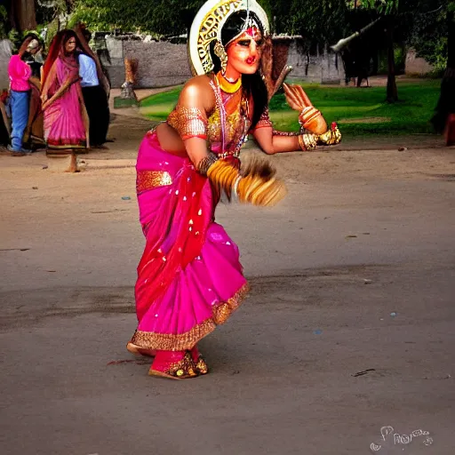 Prompt: beautiful Indian goddess dancing on a poll