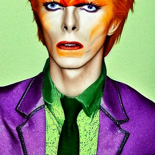 Image similar to a photo of blond david bowie in purple jacket and light-green shirt in style of Kira Yoshikage