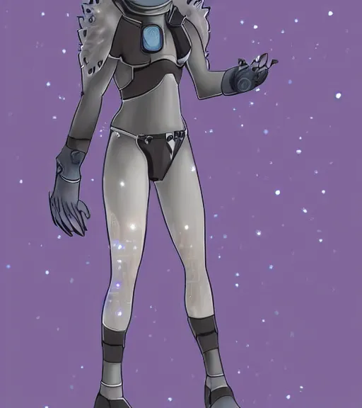 Image similar to full body digital artwork of anthromorphic female hyena, fursona, furry, furaffinity, deviantart, wearing space outfit, floating in space