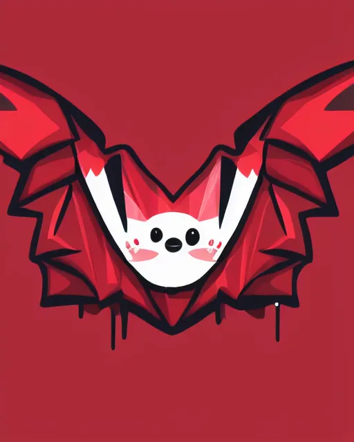 Image similar to 2 d logo, cute red bat that is crying, vector line art, polygon