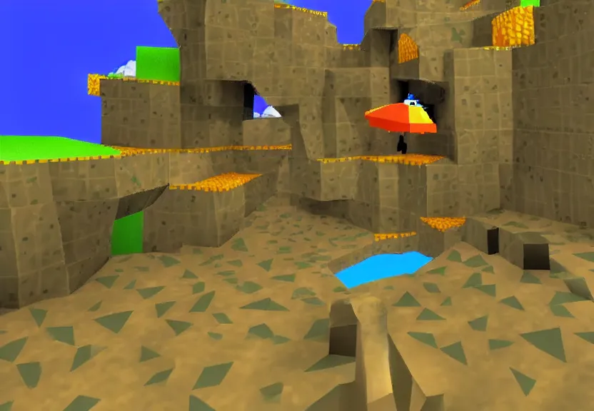 Image similar to ps 1 action platformer video game with 3 d graphics made by salvador dali, retro 3 d, highly detailed, low poly, 9 0 s video game