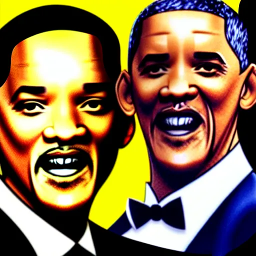 Image similar to will smith slapping obama with a black flip flop, digital art in the style of gta 5 cover art