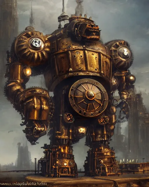 Prompt: oil painting of King Kong Steampunk Robot Hybrid, sharp focus, fantasy style, steampunk city background, octane render, volumetric lighting, 8k high definition, by greg rutkowski, highly detailed, trending on art Station