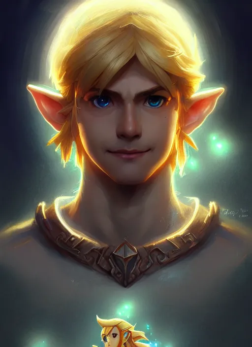 Prompt: portrait of link from the legend of zelda, intricate, elegant, glowing lights, highly detailed, digital painting, artstation, concept art, sharp focus, illustration, art by wlop, mars ravelo and greg rutkowski