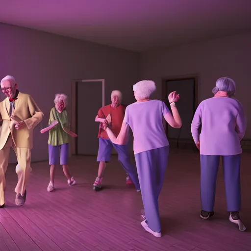 Image similar to photography of old people raving in retirement home by Alexis Dibiasio Rendered in VRAY.