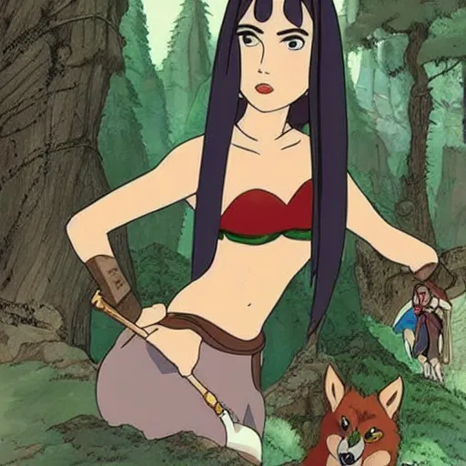 Image similar to megan fox as princess mononoke, studio ghibli art