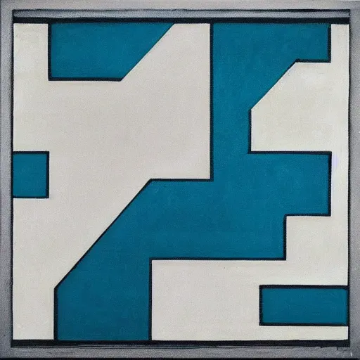 Image similar to “art deco ‘soma’, ‘caves of steel’, piet mondrian, teal palette, 1950’s”