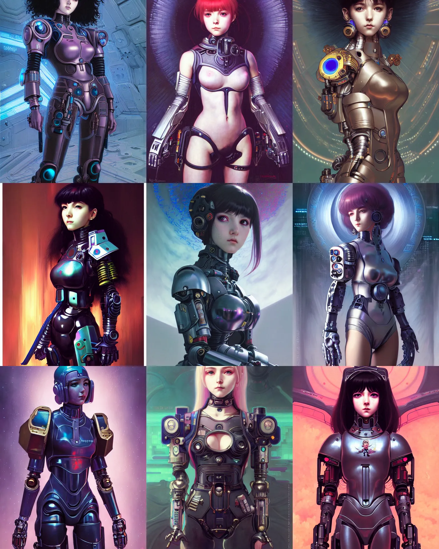 Prompt: portrait of beautiful cute cyberpunk maiden girl in warhammer mechanical armor, high details, art by ( ( ( kuvshinov ilya ) ) ) and wayne barlowe and gustav klimt and artgerm and wlop and william - adolphe bouguereau