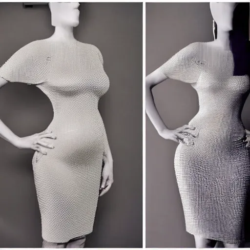 Prompt: award winning 3d printed dress runway photoshoot