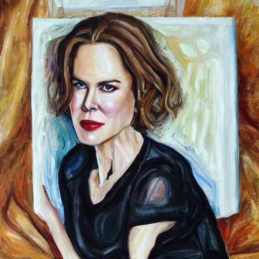 Image similar to of nicole kidman painting in the style of lucien freud