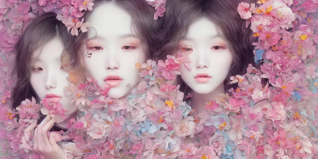 Image similar to breathtaking detailed concept art painting pattern blend of flowers and girls, by hsiao - ron cheng and soey milk, bizarre compositions, exquisite detail, pastel colors, 8 k