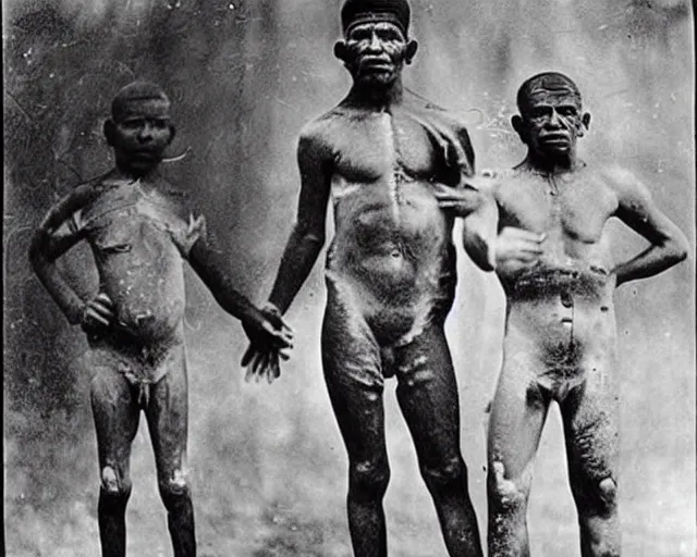 Prompt: 1 9 2 0 s black and white photographs of the lost tribes of del shoob and their amazing body art