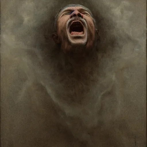 Image similar to a man screaming while being frozen to death, absolute zero, by agostino arrivabene