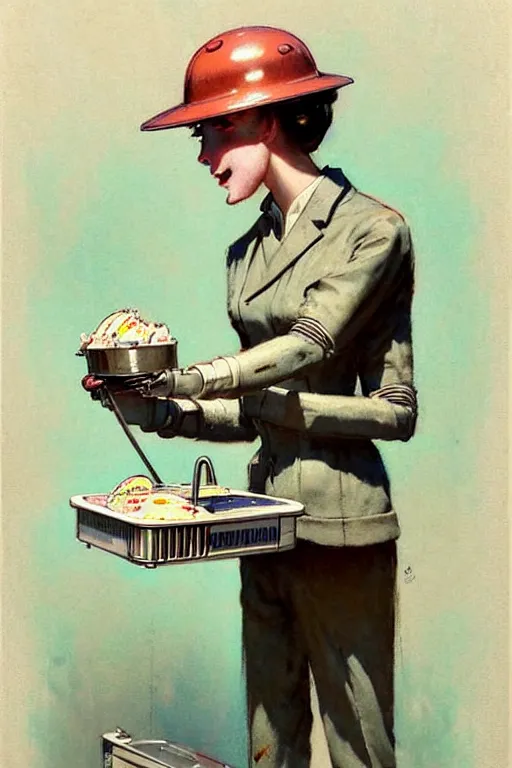 Image similar to ( ( ( ( ( 1 9 5 0 s retro future android robot mobile icecream vendor. muted colors., ) ) ) ) ) by jean - baptiste monge,!!!!!!!!!!!!!!!!!!!!!!!!!