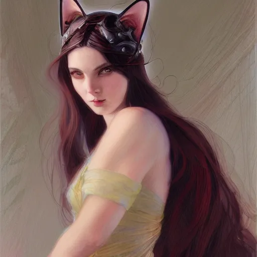 Image similar to a painting of a girl with cat ears in the style of donato giancola, and in the style of charlie bowater, and in the style of charles dulac. smooth, sharp focus, semi - realism.