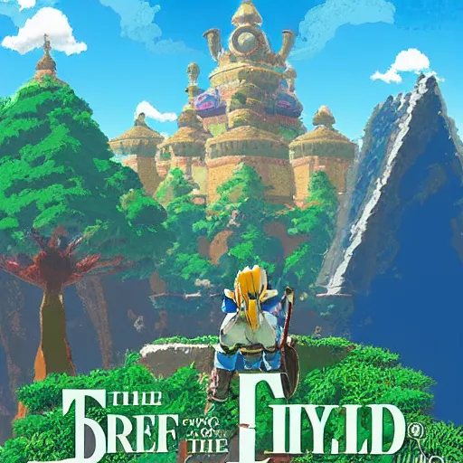 Image similar to studio ghibli themed breath of the wild Hyrule castle, scenic