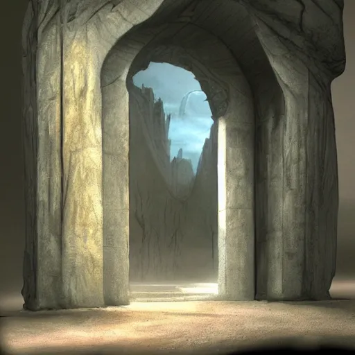 Image similar to beautiful matte painting of the doorway to another dimenstion, fantasy