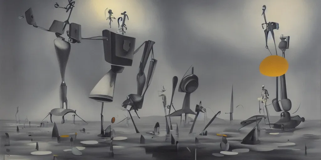 Prompt: a beautiful painting of robot by yves tanguy, trending on artstation