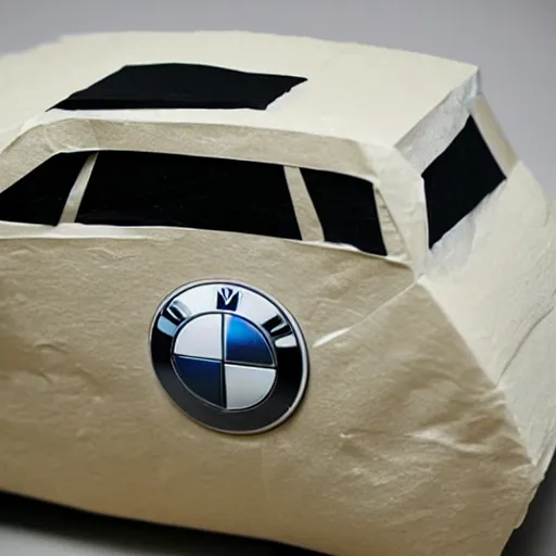 Image similar to bmw hatchback made of tissue paper, tissue paper art