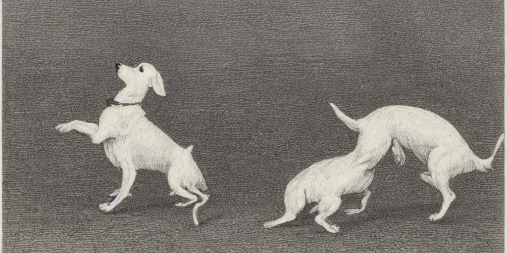 Image similar to jack russel dog, highly detailed, side view, howling, illustrated by peggy fortnum and beatrix potter and sir john tenniel