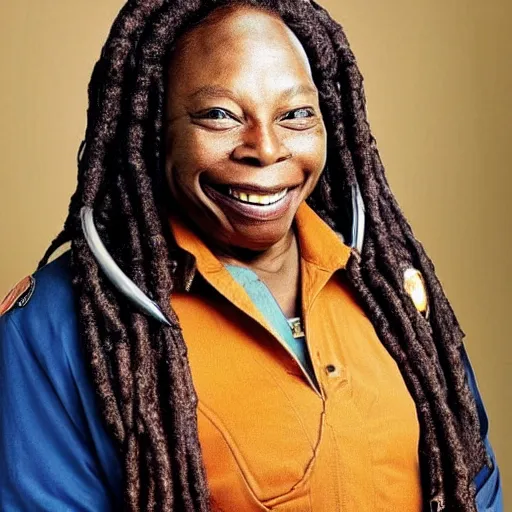 Image similar to photo of a person who looks like a mixture between whoopi goldberg as guinan from star trek and levar burton