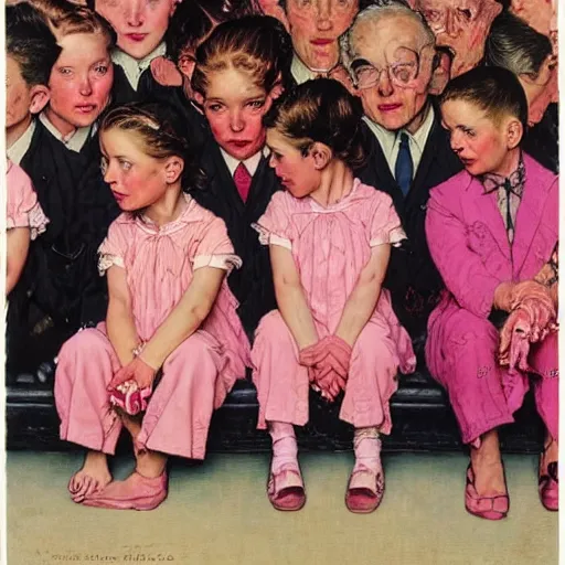 Image similar to portrait of a pink gang, by norman rockwell