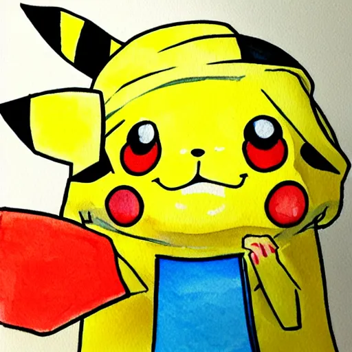 Image similar to Pikachu cosplaying as Umaru-chan, watercolor painting