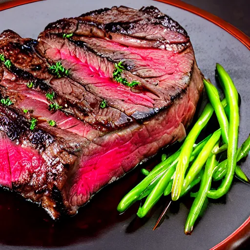 Prompt: medium rare steak, michellin star, award winning dish, food photography