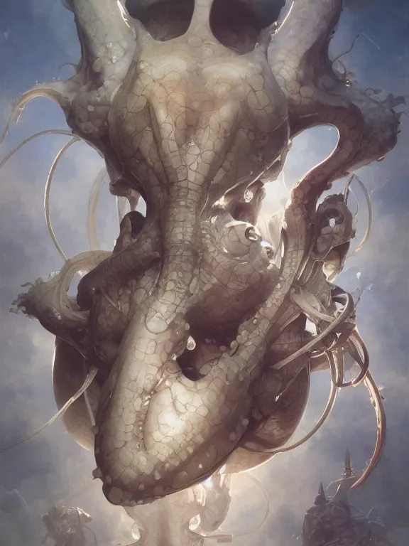 Image similar to Full shot of a 1970s squid monster astronaut defined facial features, symmetrical facial features. By Ruan Jia and Artgerm and Range Murata and WLOP and Ross Tran and William-Adolphe Bouguereau. Key Art. Fantasy Illustration. award winning, Artstation, intricate details, realistic, Hyperdetailed, 8k resolution.