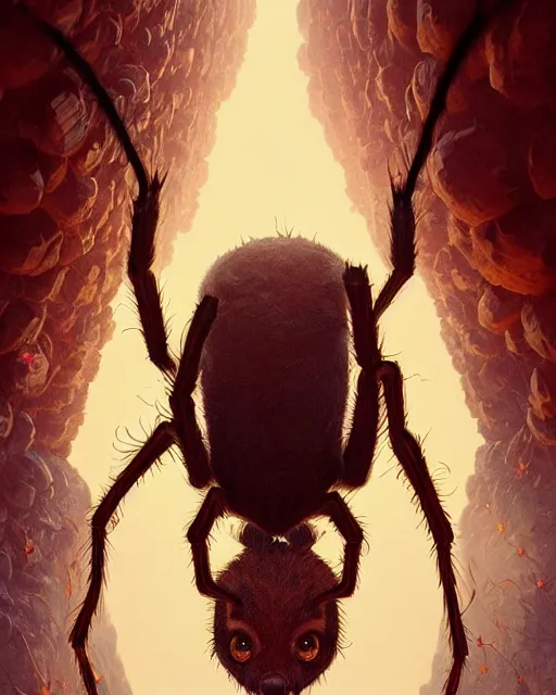 Image similar to highly detailed surreal vfx portrait of a nowpunk spider kangaroo hybrid, stephen bliss, unreal engine, greg rutkowski, loish, rhads, beeple, makoto shinkai and lois van baarle, ilya kuvshinov, rossdraws, tom bagshaw, alphonse mucha, global illumination, detailed and intricate environment