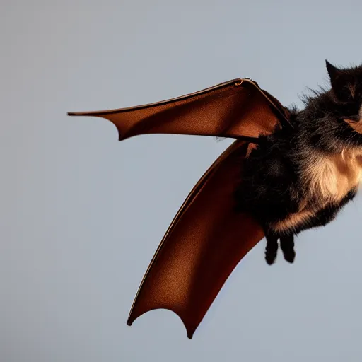 Image similar to a bat kitten flying, Canon EOS R3, telephoto, very detailed, 4k