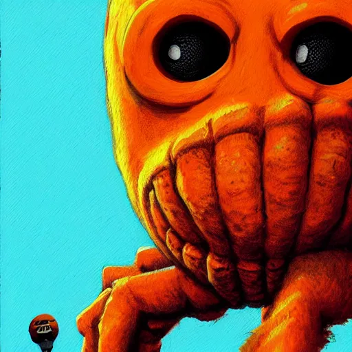 Prompt: a tennis ball monster , orange balaclava, digital art, fantasy, magic, trending on artstation, ultra detailed, professional illustration by Basil Gogos