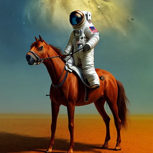 Image similar to a horse on top of a man, an astronaut carrying a horse, hyperrealism, no blur, 4 k resolution, ultra detailed, style of ron cobb, adolf hiremy - hirschl, syd mead, ismail inceoglu, rene margitte